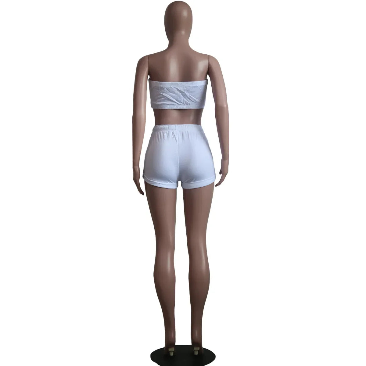 Thin Summer New Solid Color Lace Up Tracksuits Women Sleeveless Backless Tube And Shorts Two Piece Sets Casual 2pcs Outfits