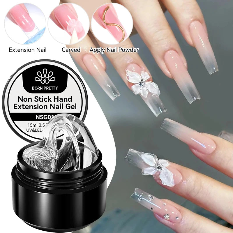 BORN PRETTY Non-Stick Hand Extension Gel Nail Polish 15ml 3D Shaping/Sculpting/Carving Milky Jelly UV/LED Nail Art Hard Gel