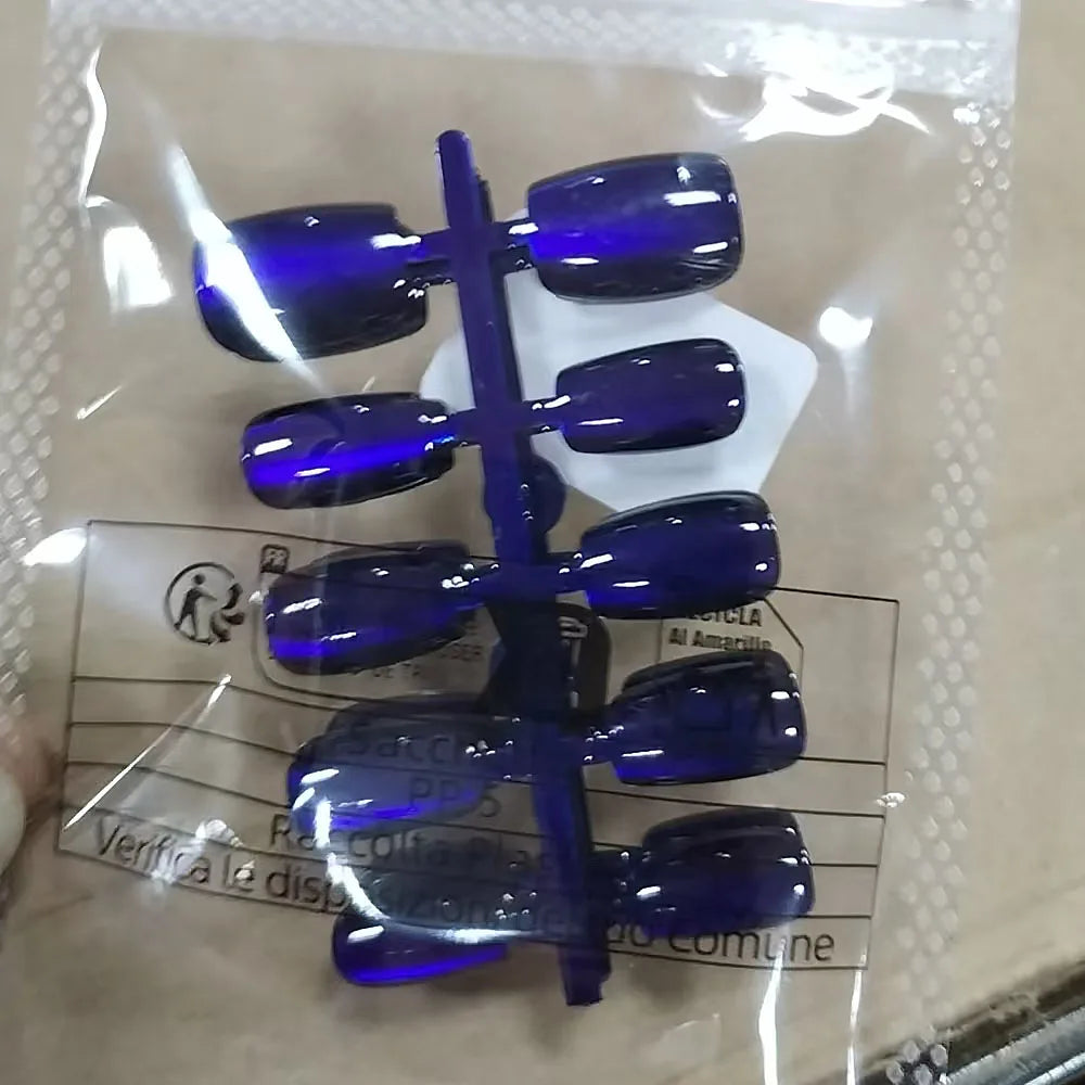 30pcs Deep Blue Cat Eye Gel Fake Nails XS/S/M Full Cover Square Short Shape Design False Nails Autumn Winter Blue Press On Nails