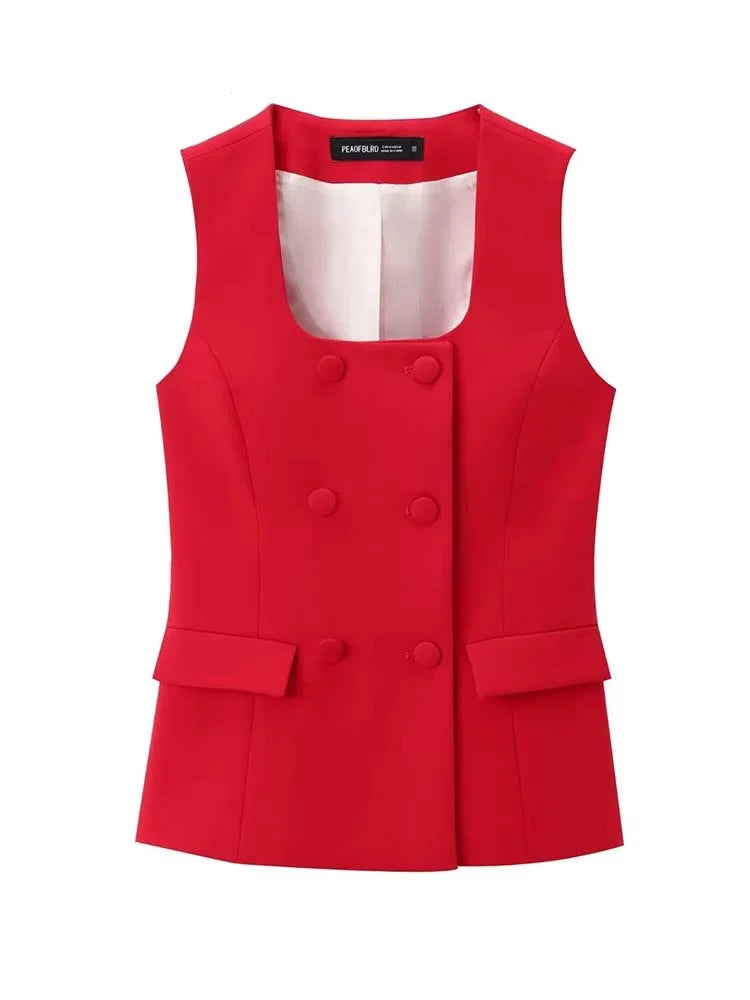 Women 2 Pieces Sets New Fashion Office Vest Top+Split Straight Leg Pants Women's Suit Formal Two Piece Set Women Outfit