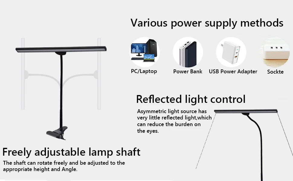 Desk Lamp LED Dimmable 10W 40CM Desk Lamp Clampable Eye Protection  Clamp Light 3 Colour Temperature10 Brightness