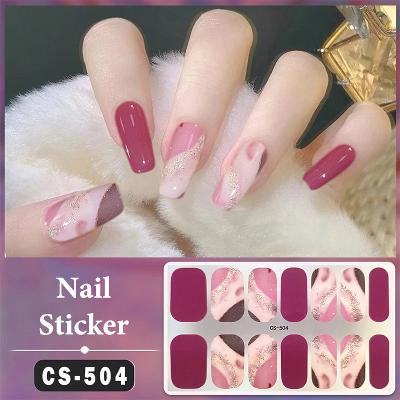 No Baking Lamp Waterproof Nail Wraps Full Cover Nail Stickers Firm And Not Easy To Fall Off 14 Nails/Set Multi Color Nail Patch