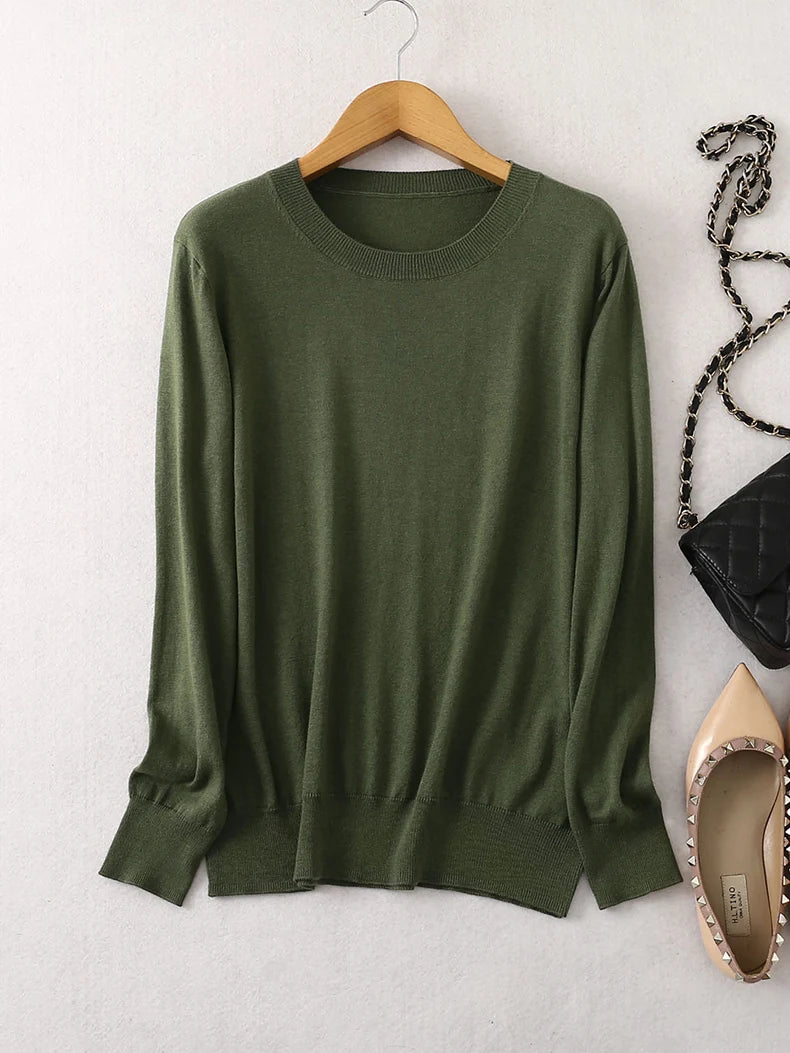SuyaDream Woman Basic Sweaters Silk and Cashmere Blend O neck Pullovers Solid Sweaters 2024 Fall Winter Bottoming Shirts
