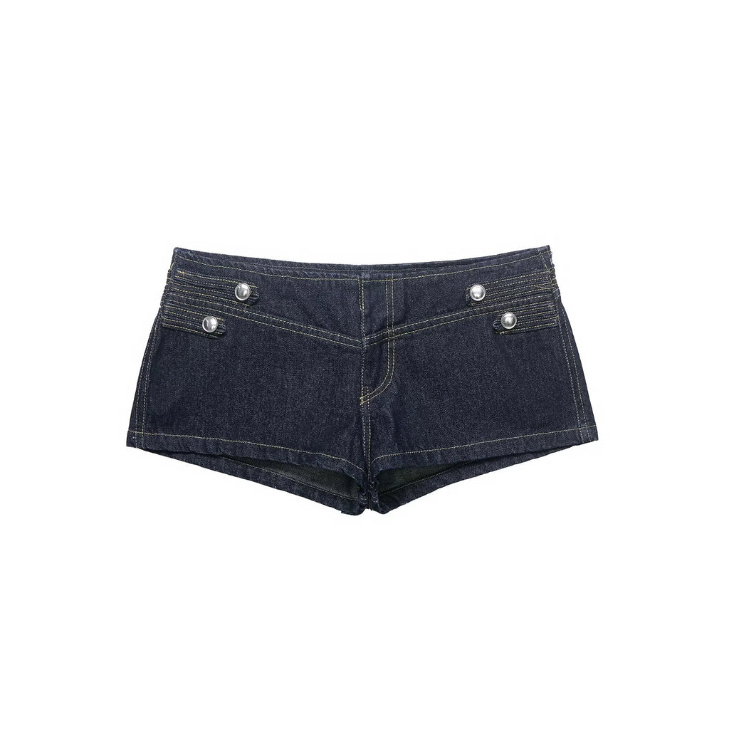 European and American style 2026 summer new women's clothing design sense close fitting denim jacket low waist shorts set
