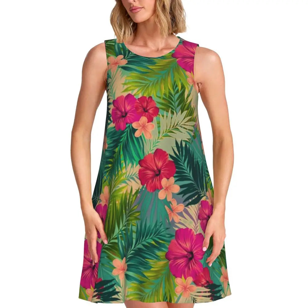 Hawaii Beach Dress Palm Tree Print Sexy Dresses Women Sleeveless Aesthetic Tank Dress Daily Print Oversized Vestidos