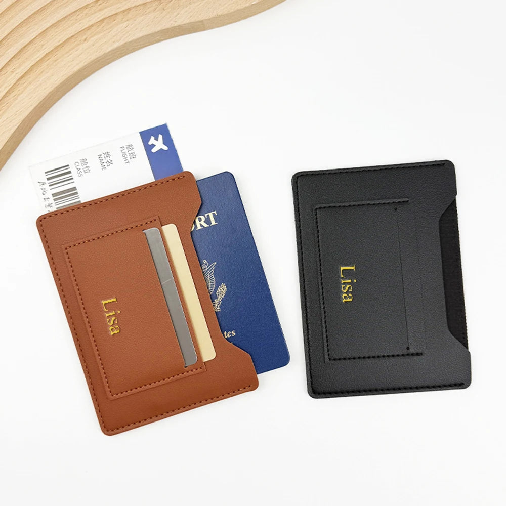 Customized Name Passport Folder Card Holder Leather Travel Ticket Folder Passport Bag Identification Pure Color Passport Cover