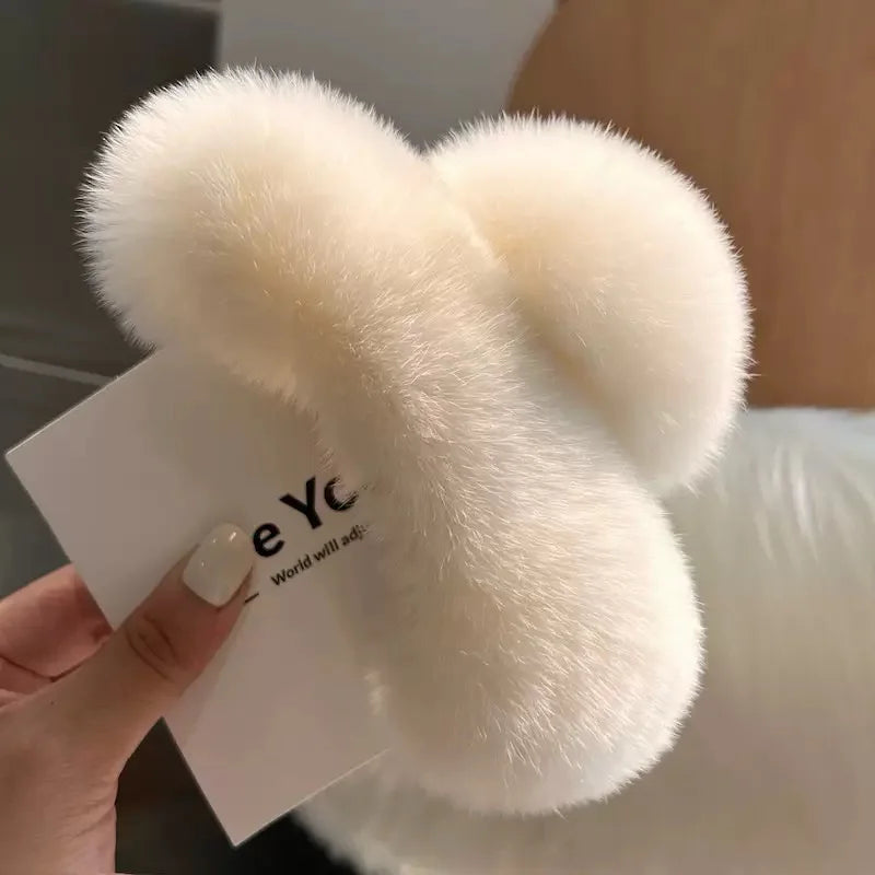 Oversized Plush Winter Clips For Thick Hair | Back-Of-The-Head Bun Styles | Soft And Warm Rabbit Fur Hair Accessories For Women
