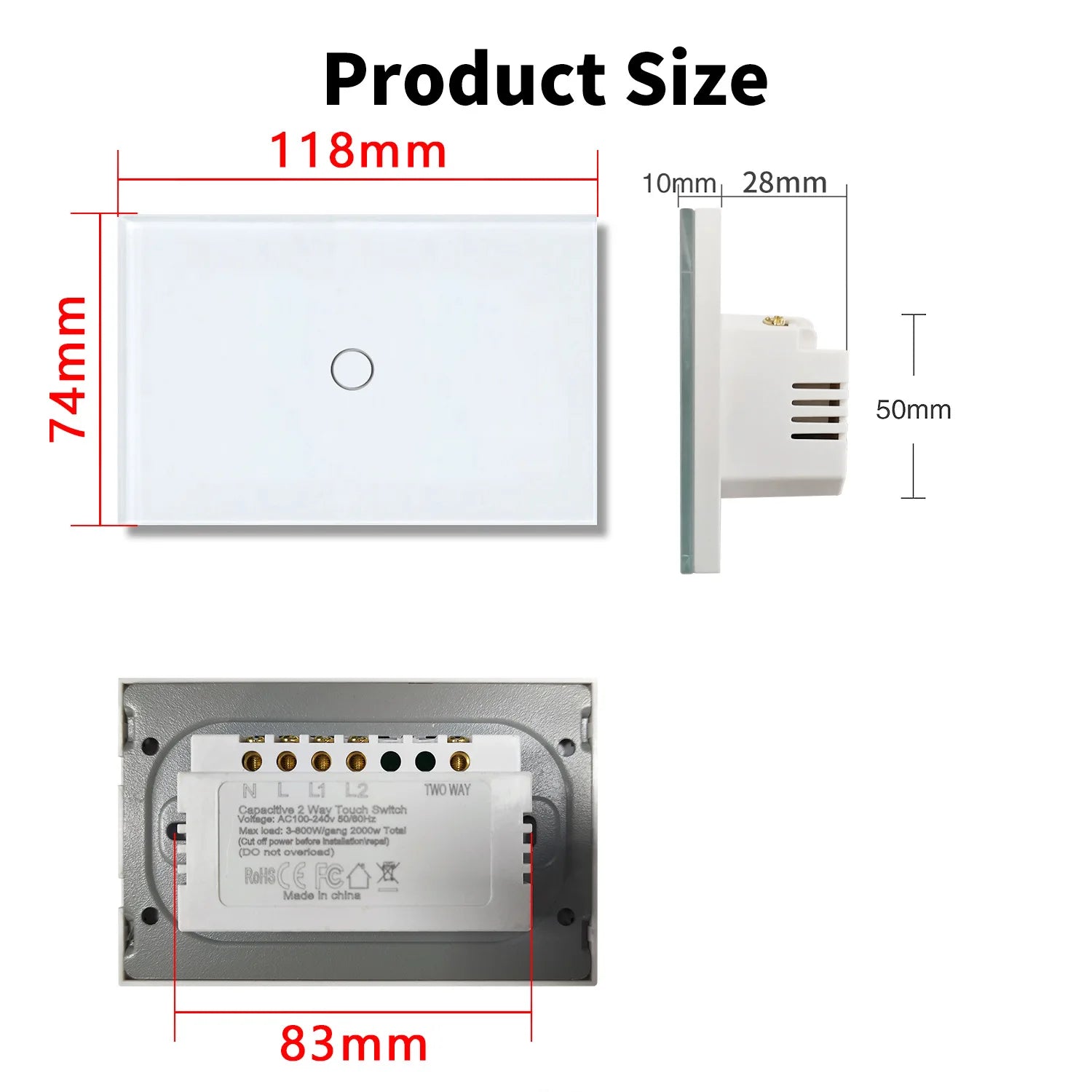 Dual Touch Switch 2Way Light LED Sensor Wall Switches With Tempered Glass Panel Bedroom Stair Switch For US BR Country No Wifi