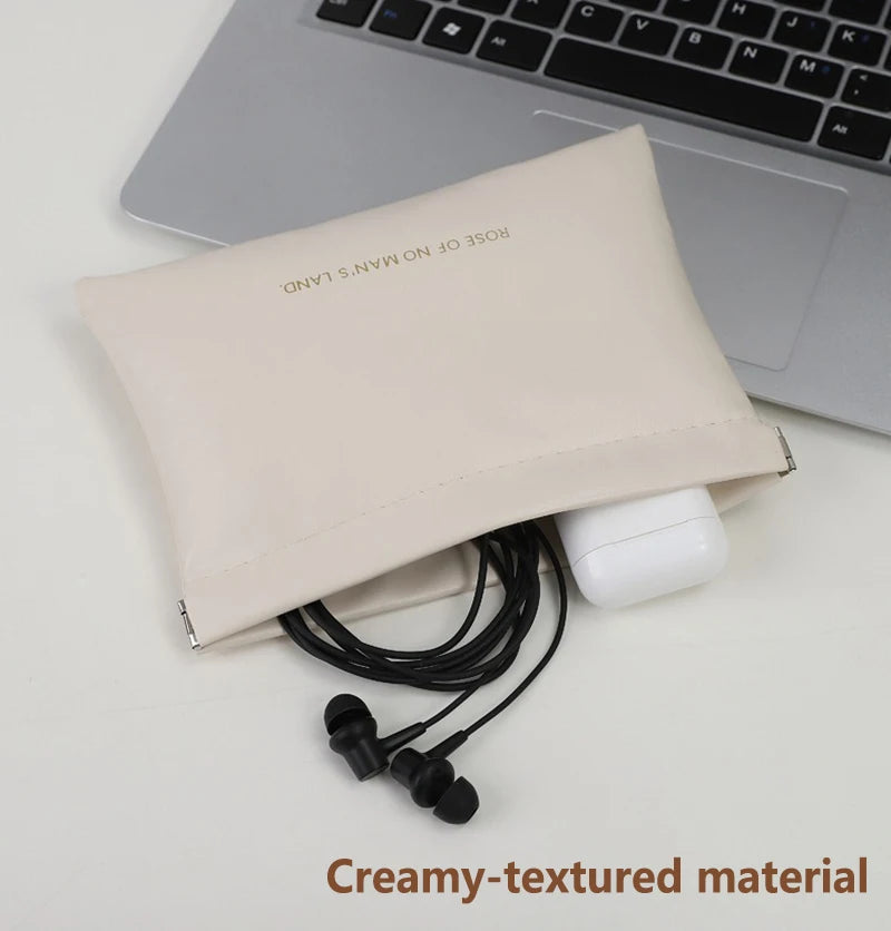 Automatic Closed Purse Bag Mini PU Separate Earphone Charging Cable Storage Bag Portable Zero Wallet Coin Lipstick Storage Bag