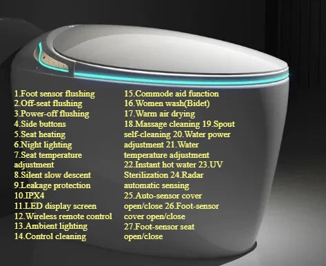 Egg Shaped Smart Toilet Fully Automatic Intelligent Bidet Integrated One-Piece Ceramic Commode Heated Seat Foot Sensor Flush