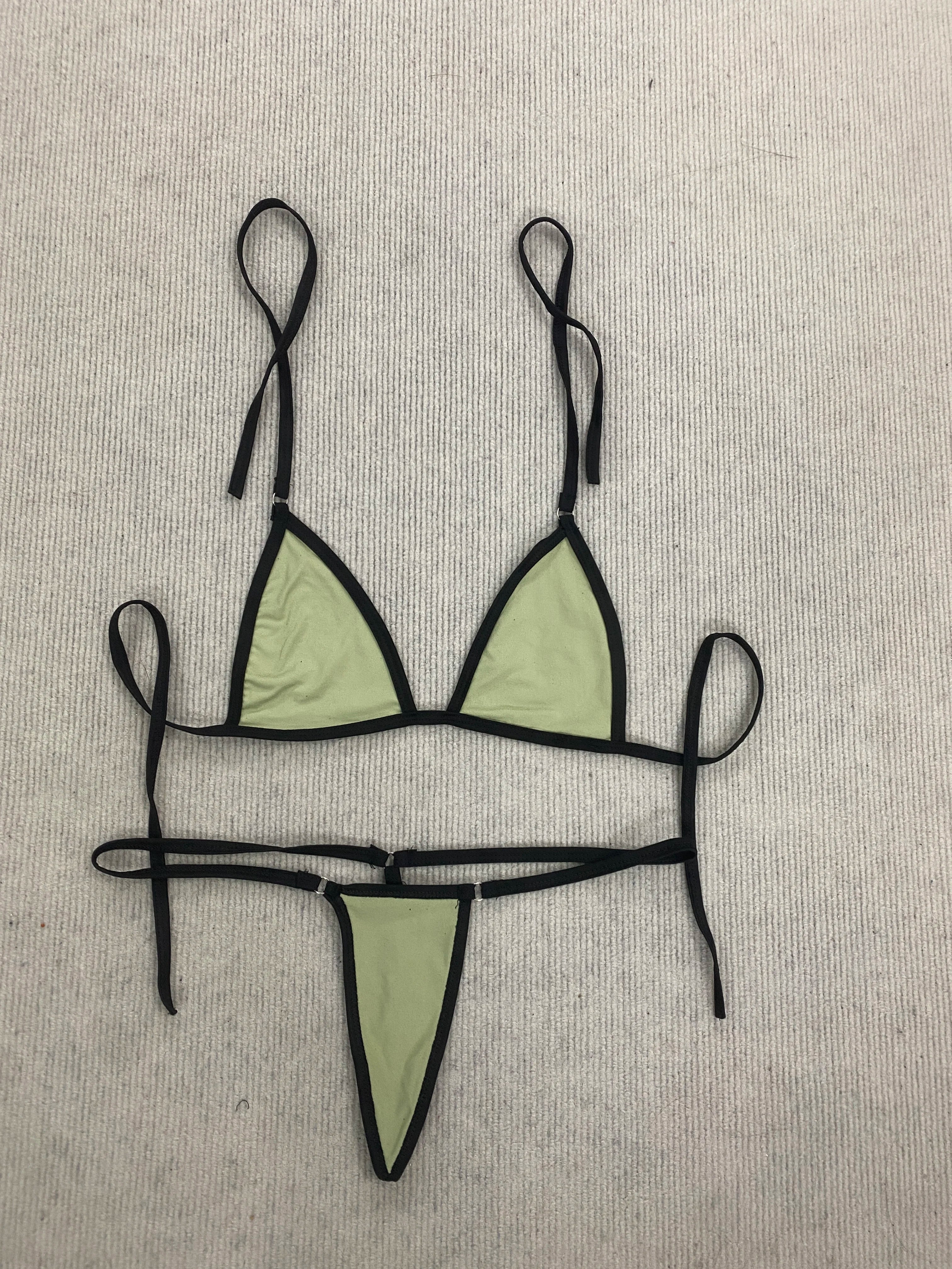 Women's Clothing Sexy Fashion Hanging Neck Lace Up Bikini Triangle Low Waist Mini Thong Solid Swimsuit Summer Beach Vacation Sui