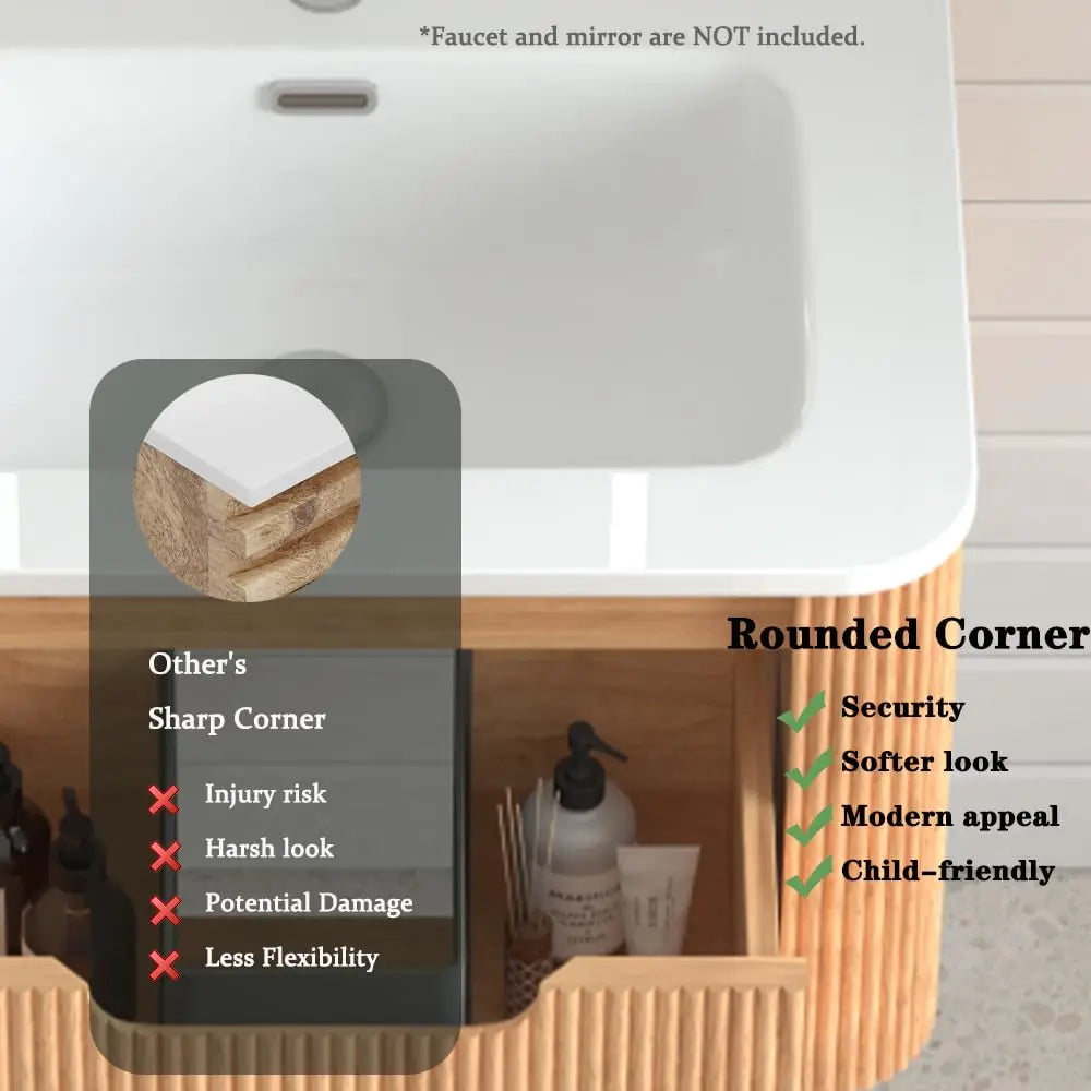 24'' Floating Bathroom Vanity with Sink, Wall Mounted Modern Bathroom Cabinet W/Curved Edges Stripes, Oak & Plywood,, Custom