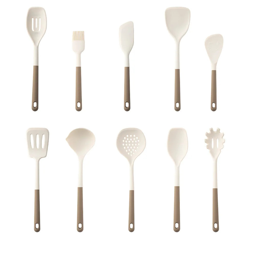 New 4/5/6/7/10Pcs Silicone Kitchen Utensils Spatula Shovel Soup Spoon Cooking Tool Non-Stick Silicone Handle Kitchen Gadgets