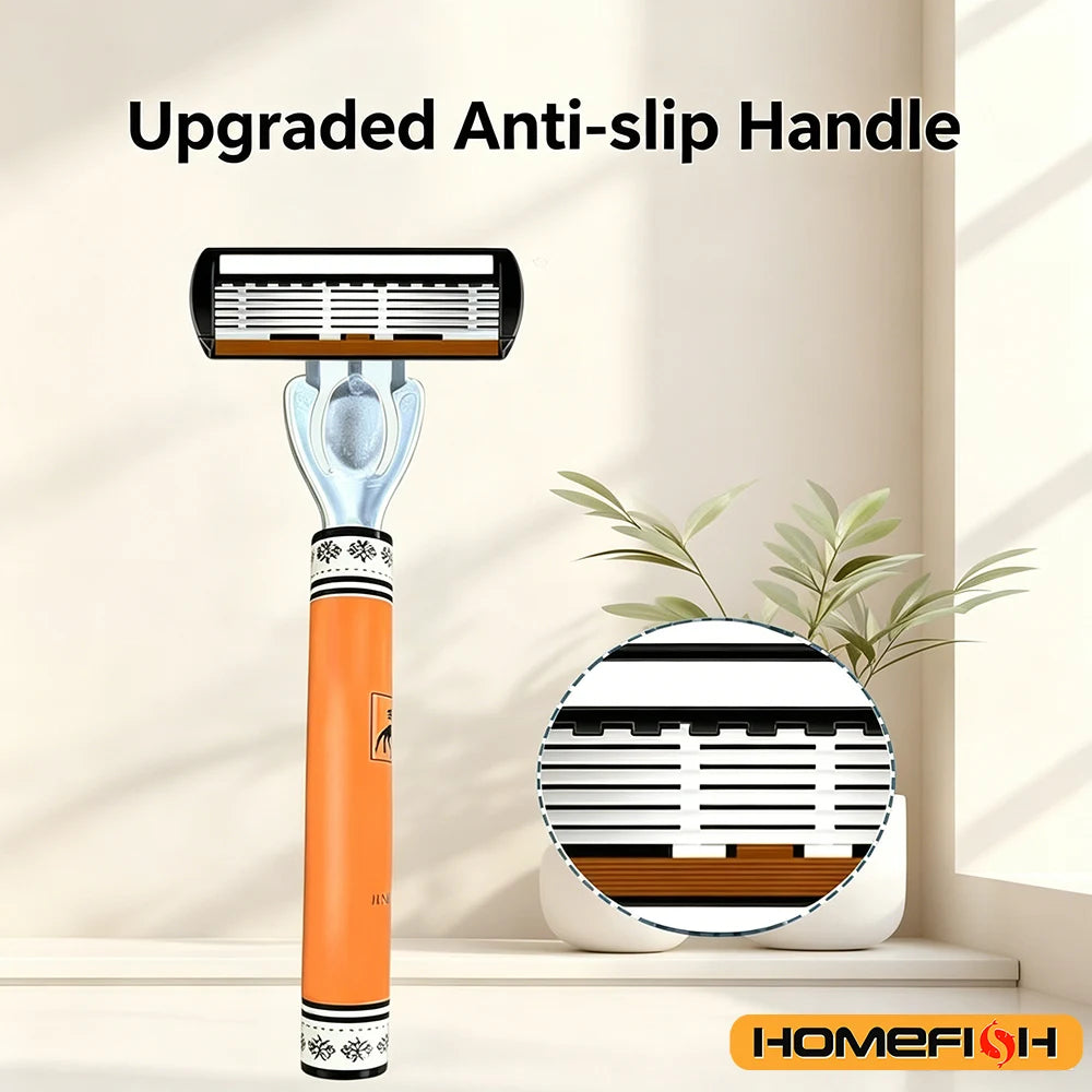 6-Layers Safety Razor Set High Quality Men Razor Sharp Stainless Steel Shaving Changeable Shaver Head Blade ﻿