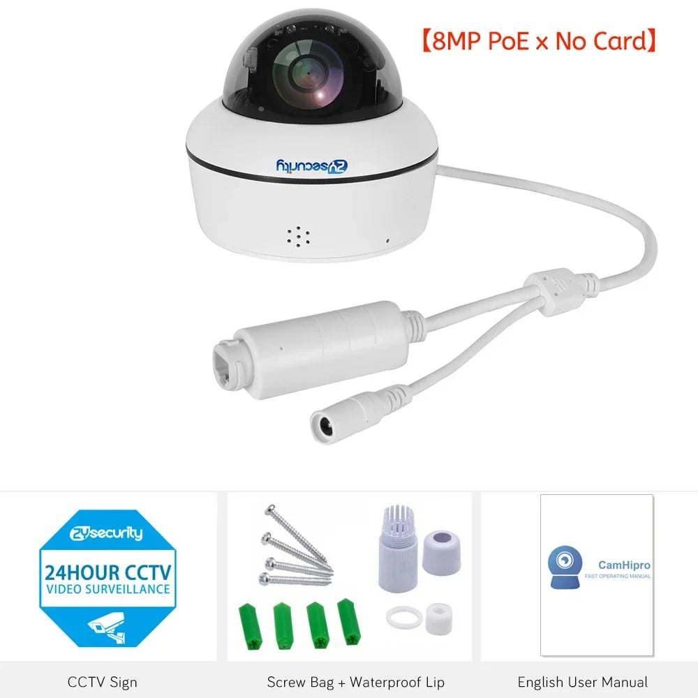 4K 8MP PoE Dome Security Camera Outdoor Human/Vehicle Detect Auto Tracking PTZ Indoor 2-way Audio Wireless IP Cameras Camhipro