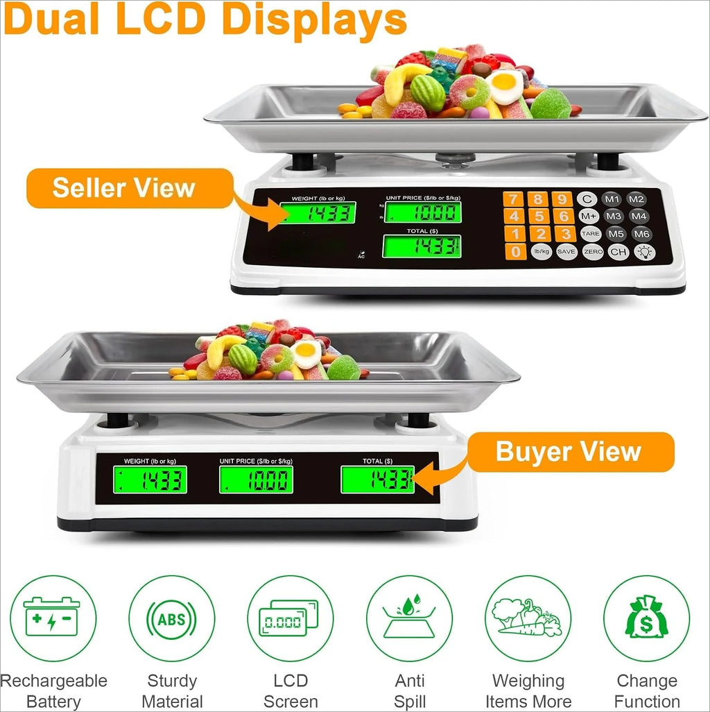 Digital Scale Stainless Steel 88lb/40kg Commercial with Price Computing Large Platform LCD Backlight for Deli