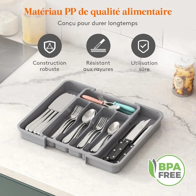 4 Grid Expandable Kitchen Drawer Organizer Adjustable Retractable Cutlery Storage Box with Divider for Utensils,Drawer Organizer