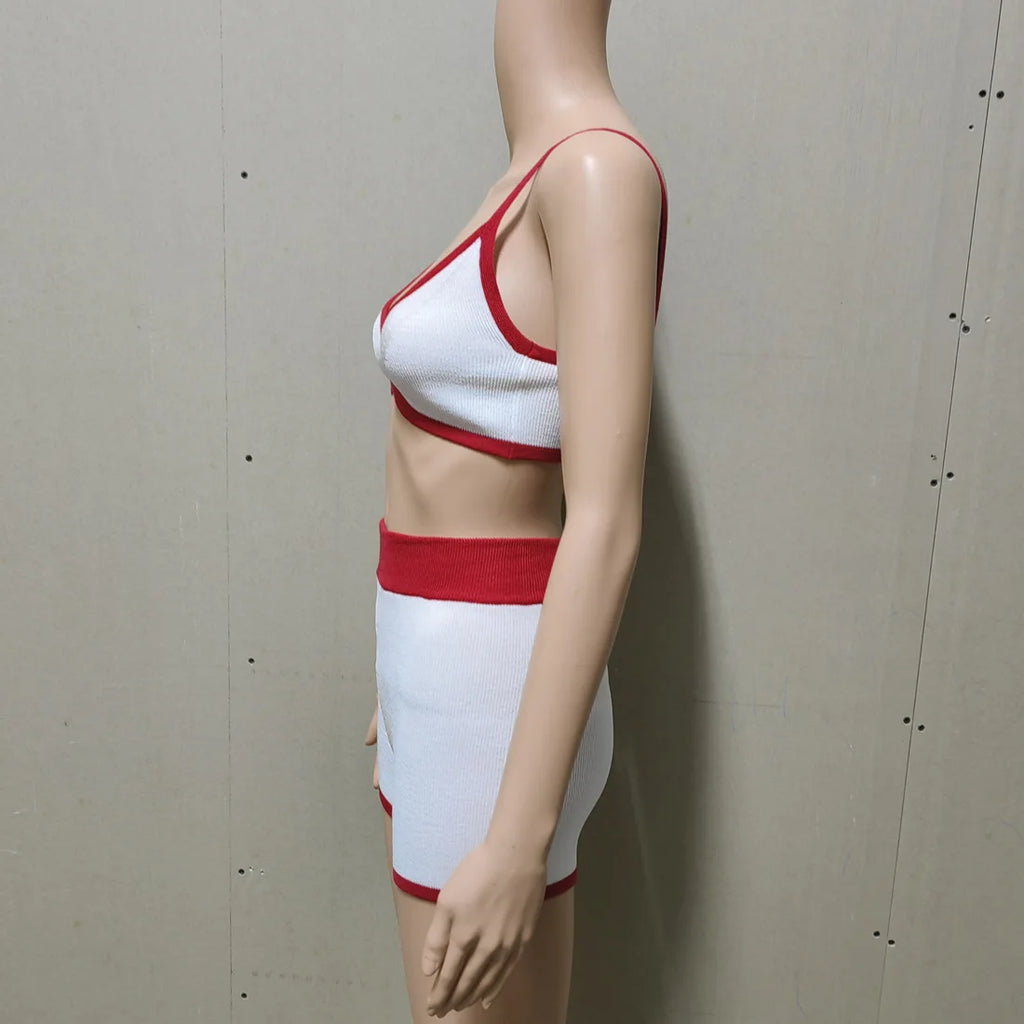 Summer Contrast Knit Outfits Halter Top And Short Trousers Sets Female Beach Holiday Sexy Casual Tracksuit Y2k Women Sets 2026