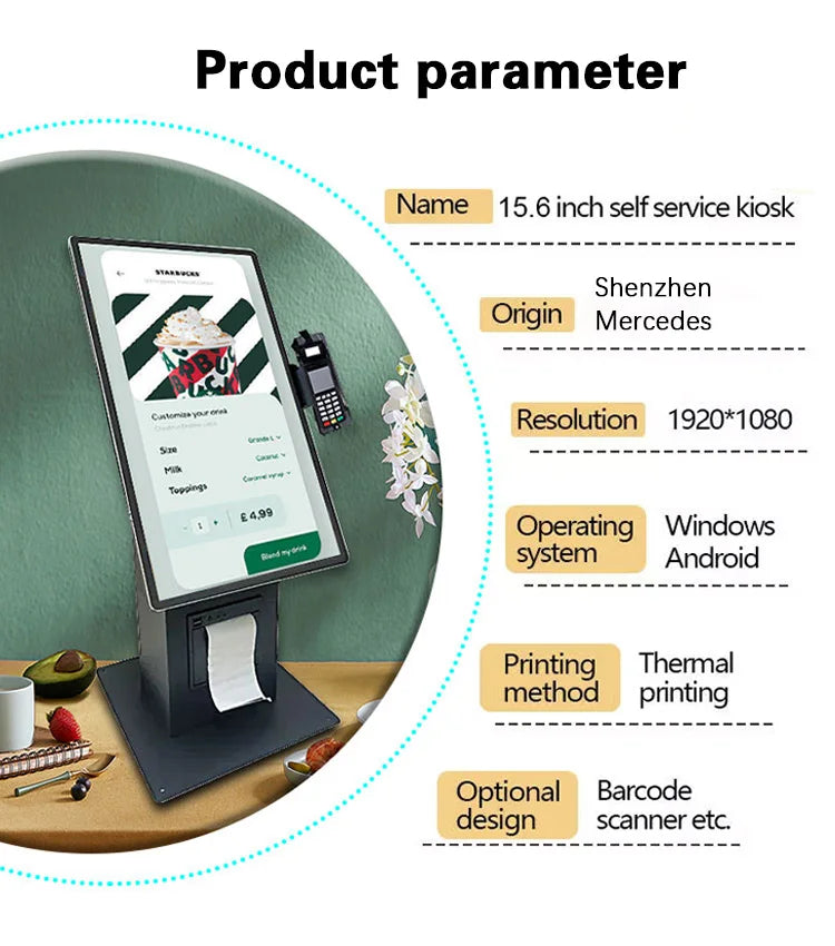 【Hot Sale】21.5Inch Desktop Self-Service Payment Pos Terminal Android Sales Kiosks Self Order Menu Screen Terminal Kiosk Fast Foo