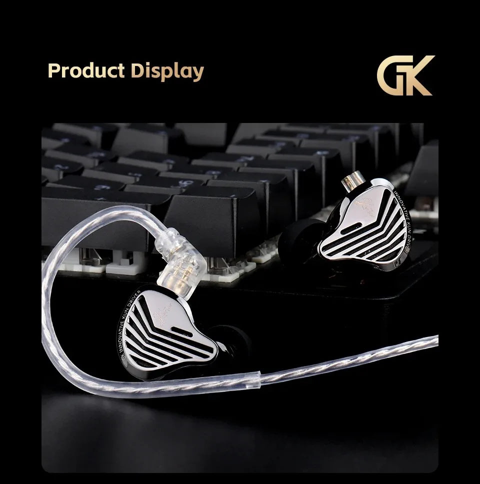Gk Kunten 1DD Dynamic Drive Earphone Hifi IEMs In Ear Earbuds 2pin Detachable Cable Metal Gamer Headset