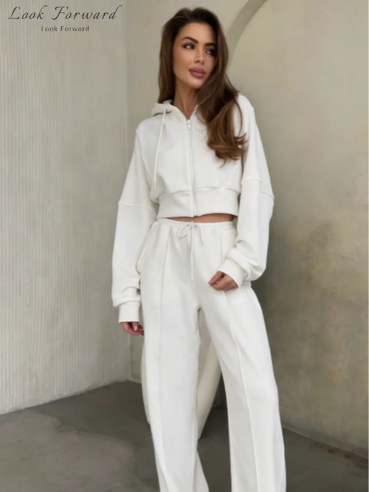 Casual Hooded Coats Long Pants Sets Women's Full Sleeve Draw-string Zipper Tops Wide-leg Trousers 2026 New Ladies Spring Outwear