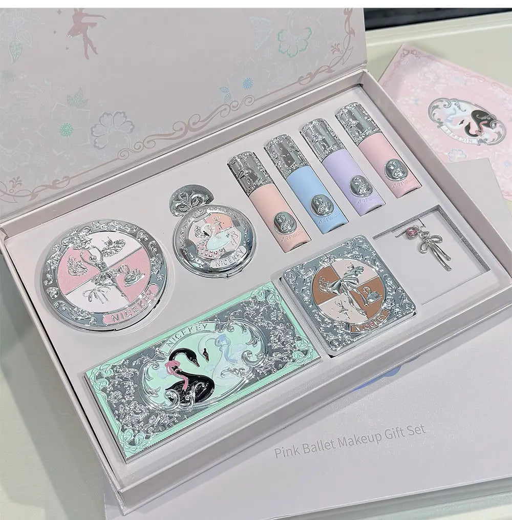 NICEKEY Face Makeup Sets Include 4 Lipgloss,1 Blush,1 Pressed Powder,1 Eyesshadow Palette,1 Contour Palette With Necklace Gift