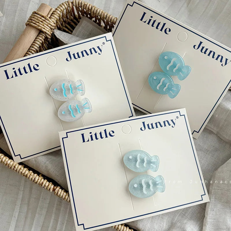 Refreshing and Transparent Blue Sparkling Small Fish Hair Clips Girl Heart Dopamine Colorful Edge Clip Side New Clip Hair