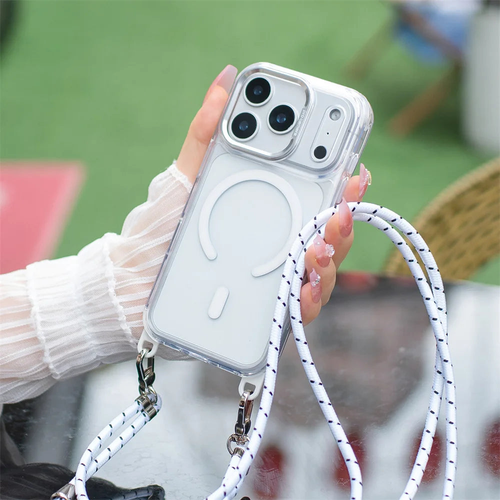 Crossbody Strap For Magsafe Clear Corners Lanyard Phone Case For iPhone 16 17 18 Pro Max Air 14 15 Plus 13 12 Anti-Shock Cover