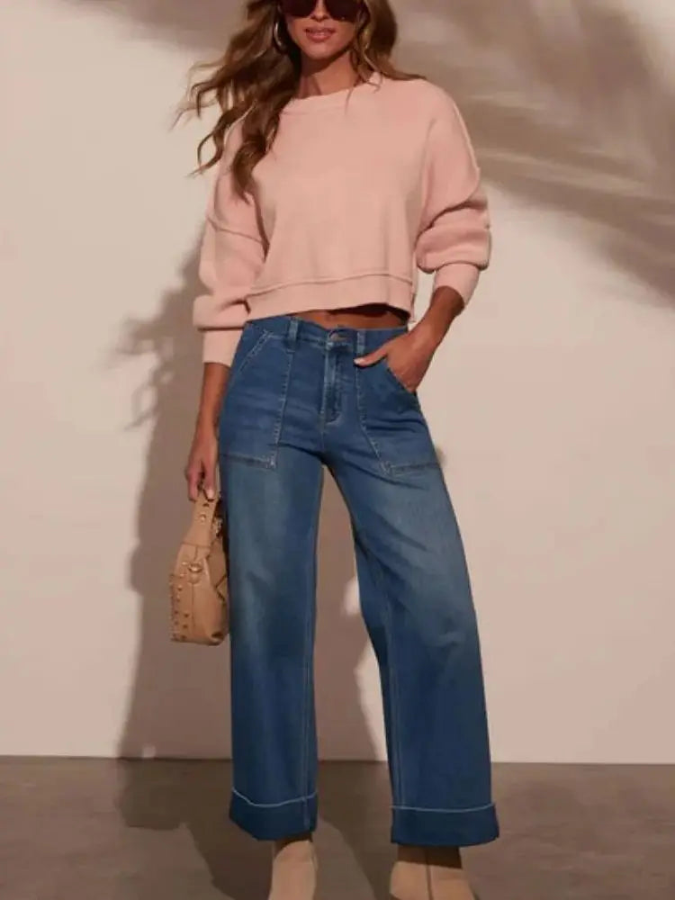 Spring 2026 Women's High Elasticity Loose Wide Leg Jeans Casual Fashion Long Trousers New Arrival