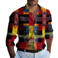 New Men's Long Sleeve Shirt Casual Fashion 3D Grid Printed Pattern Button Folding Classic Shirt Top