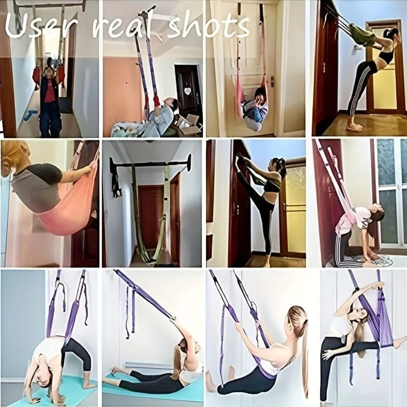 Adjustable Aerial Yoga Strap Elastic Stretch Door Hanging Yoga Belts Hammock Swing Fitness Handstand Rope Training Device Women
