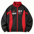 【Ready Stock】Retro Bomber Jacket For Men Racing Print Casual Loose Couple Windbreaker With Zipper