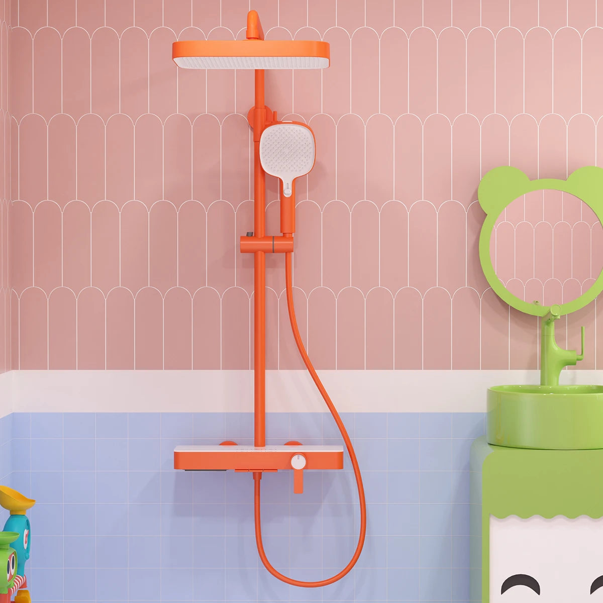 Orange Piano Bathroom Shower Set Waterfall Bathroom Mixer Faucets Rainfall Shower Head Hot Cold Piano Bathroom Shower System