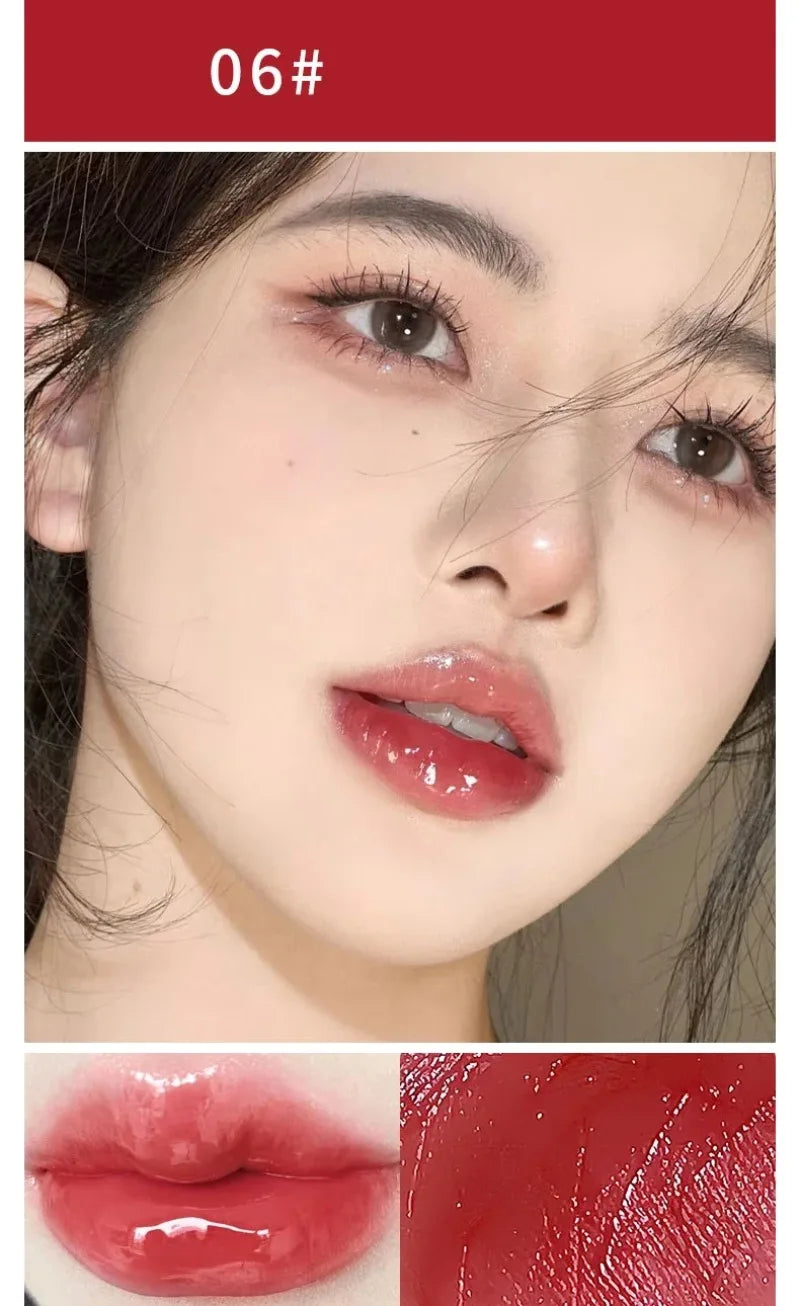 6Pcs/set Cute Cat Mirror Water Lip Gloss Set Red Tint for Lips Makeup Long Lasting Glass Lip Glaze Waterproof Lipstick Kit