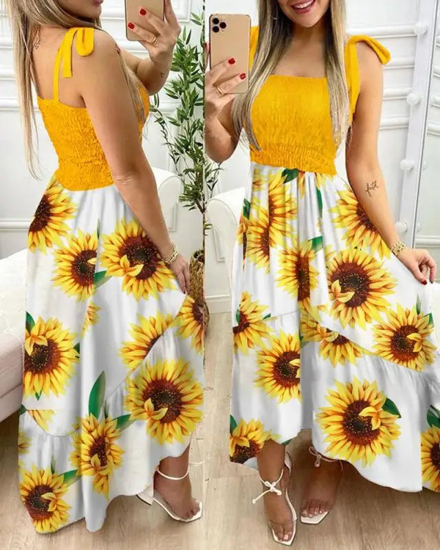 New Sling Stitching Printing Irregular Tube Top Dress In Stock