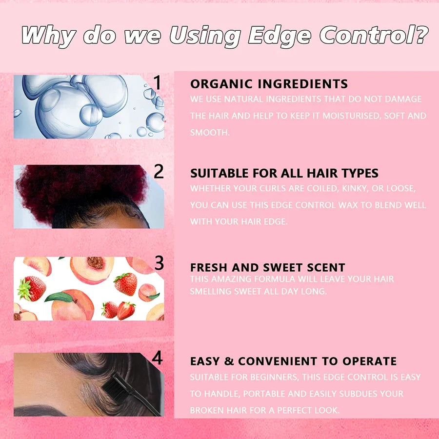 30g Edge Control Gel Women and Kid Hair Finishing Styling Wax Cream Hairline Finishing Artifact with Edge Brush & Hair Band Kit