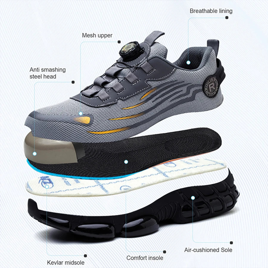 Indestructible Steel Toe Protective Safety Shoes Slip Resistant Abrasion Resistant Work Shoes Men Tough Comfortable Sneaker ﻿