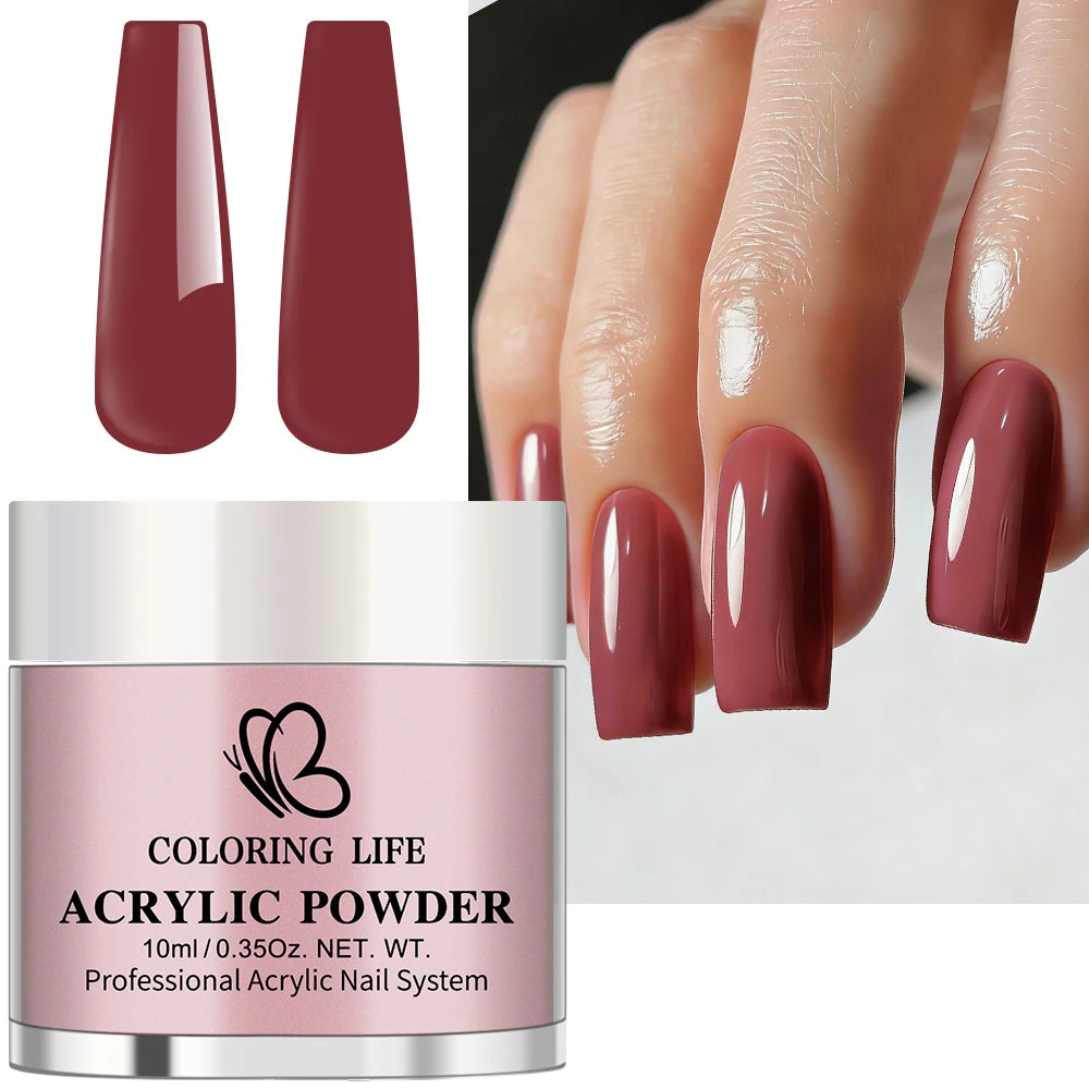 6Pcs/Set Burgundy Mocha Brown Nail Acrylic Powder Autumn&Winter Colors Nails Polymer for Nail Art Extension/Carving/Dipping Dust