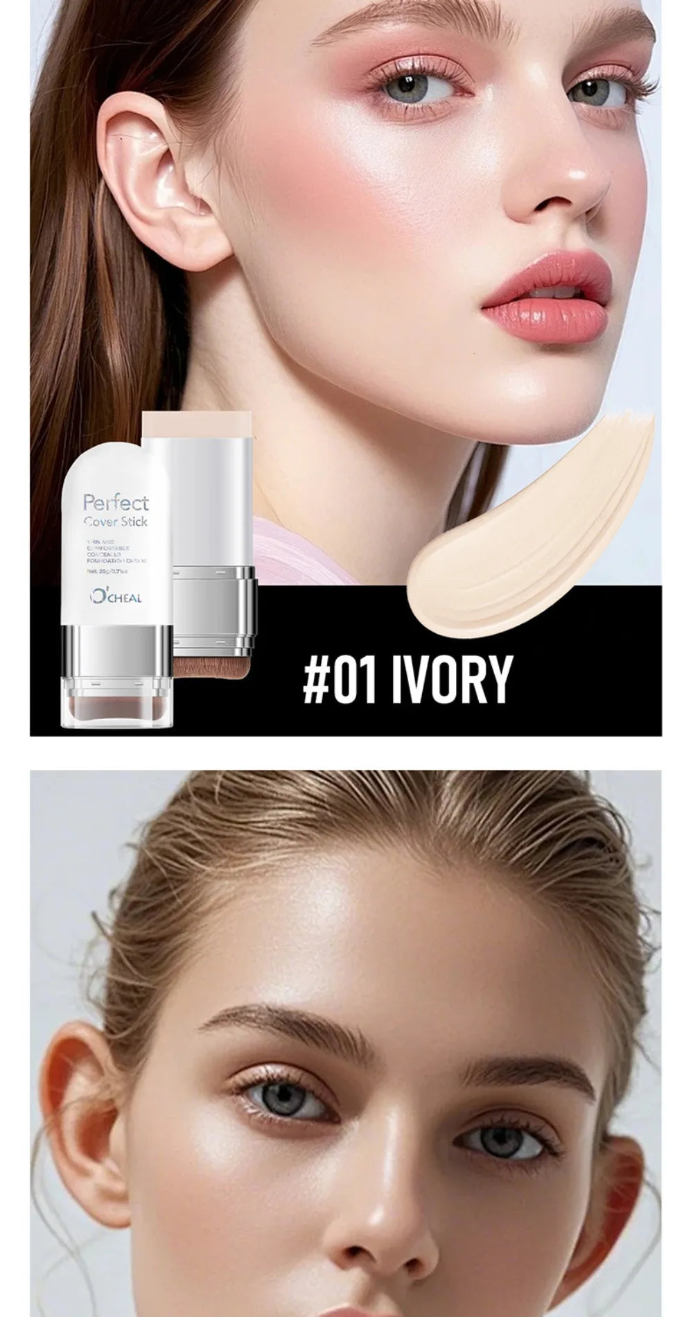 Thin and Comfortable Perfect Cover Stick Waterproof Long-lasting Concealer Foundation Stick with Brush Instant Natural