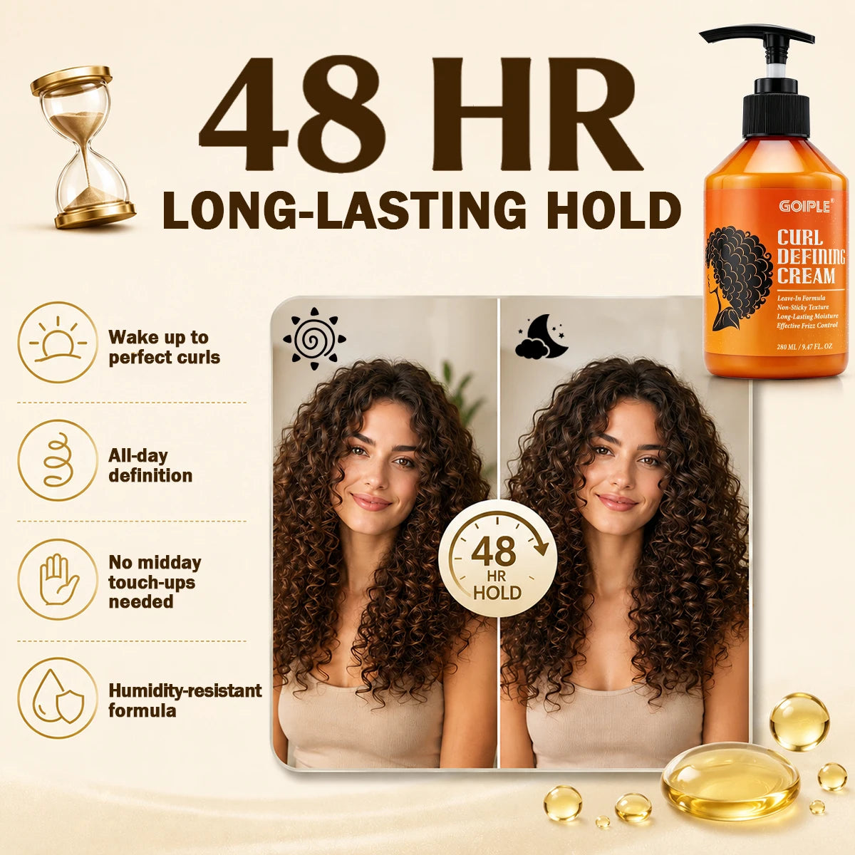 280ml Curl Defining Cream Curling Cream,Define, 48HR All Day  Definition,Moisturize & Hydrate Curls for Bouncy, Shiny Hairstyles