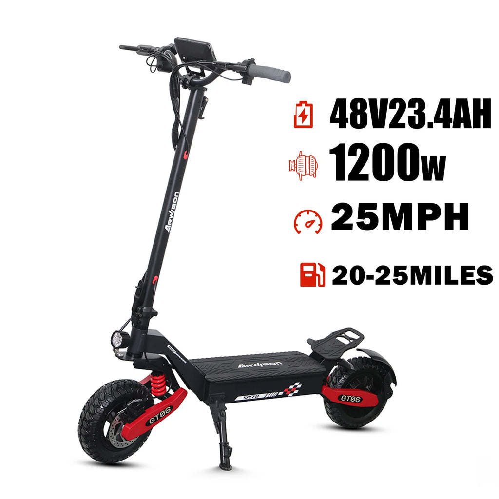 Arwibon 1200W Motor Electric Scooter 48V13/23.4AH Speed up to 25MPH 11 Inch Off-Road Tires Foldable Adult E-Scooter