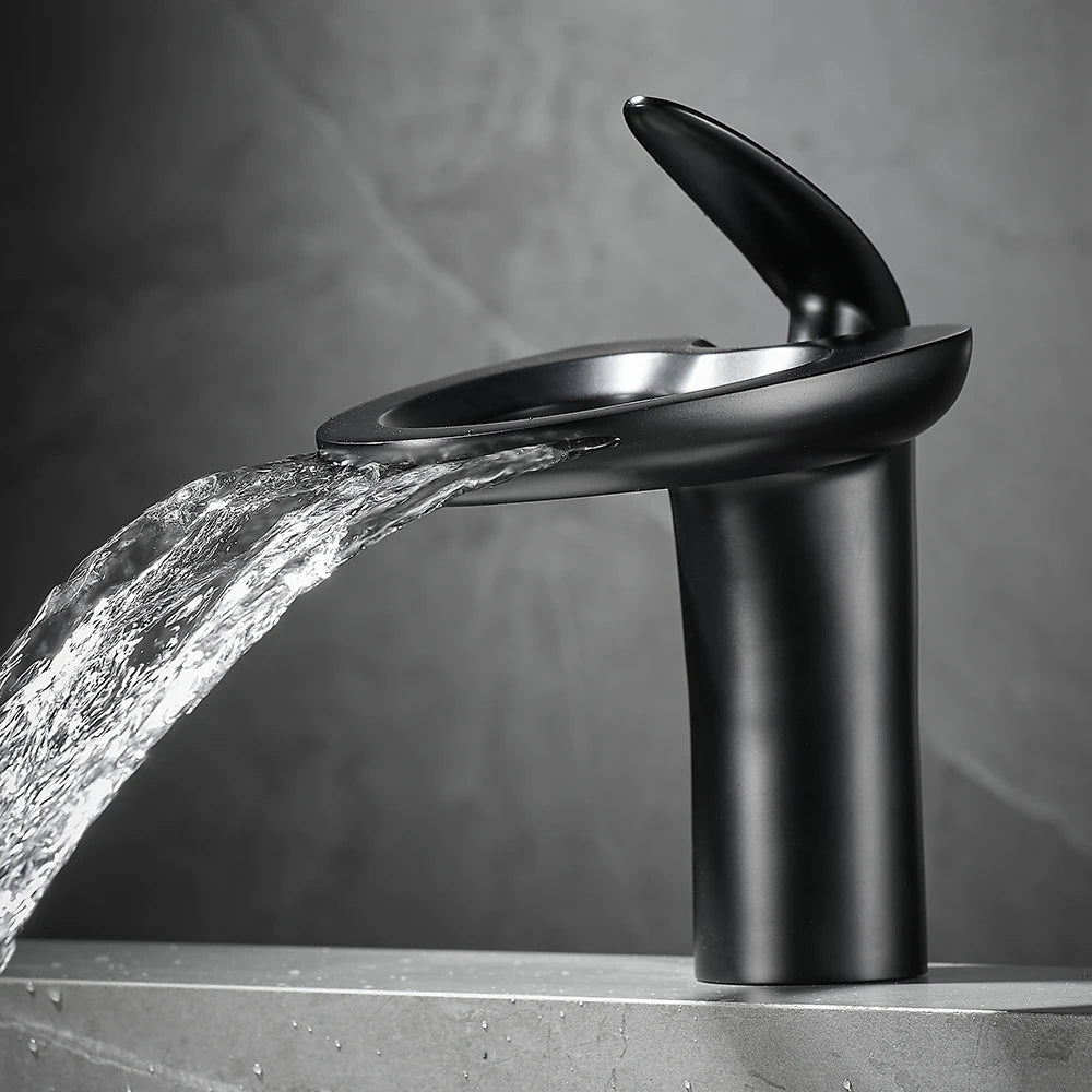 Black Basin Faucets Waterfall Bathroom Faucet Single handle Basin Mixer Tap Bath Faucet Brass Sink Water Crane Silver 855964