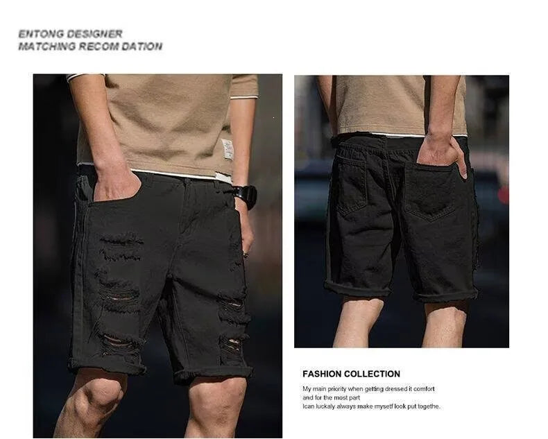 Men's Fashion Denim Shorts Summer Ripped Casual Denim Knee Length Solid Jeans Shorts White Classic Jeans Shorts Y2k Streetwear