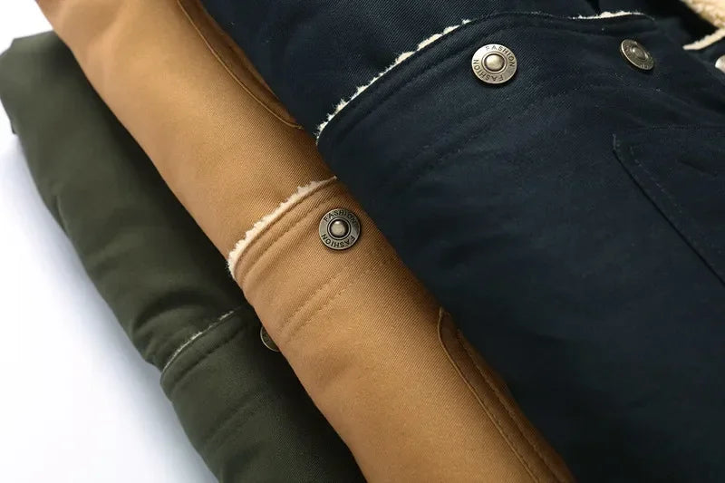 New Winter Men's Bomber Jacket High-quality Plush Thicken Wool Cargo Jackets Lapel Button-up Thick Warm Coat for Men Outwear 5XL