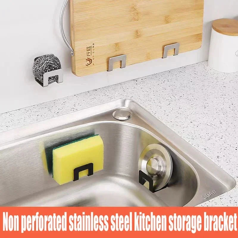 2pcs Stainless Steel Kitchen Sink Sponge Holder Tray Drainer Rack Self Adhesive Hook Sink Storage Holder Kitchen Accessories