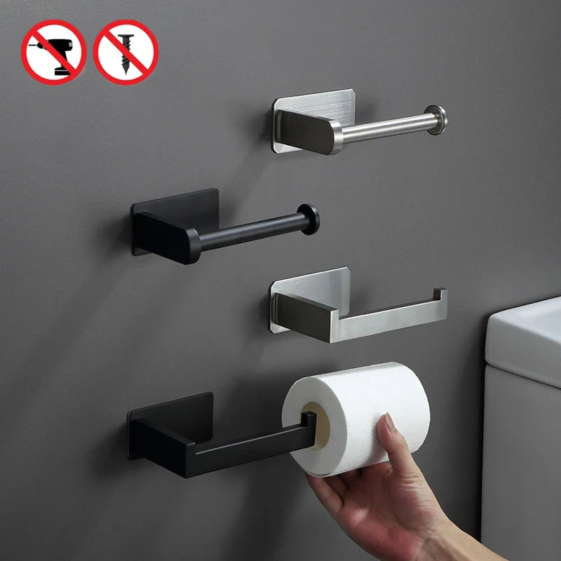 Stainless Steel Hygienic No Drill Toilet Paper Holder Wall Mounted for Bathroom Kitchen Tissue Roll Holder No Screw