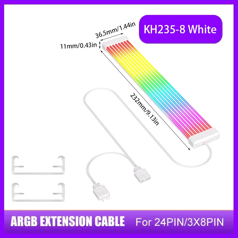 5V 3Pin ARGB Sync PC Cable 8/24PIN Motherboard Power Extension Cable Flexible LED Strip Light DIY Kit Video Card 8Pin 6PIN Cable