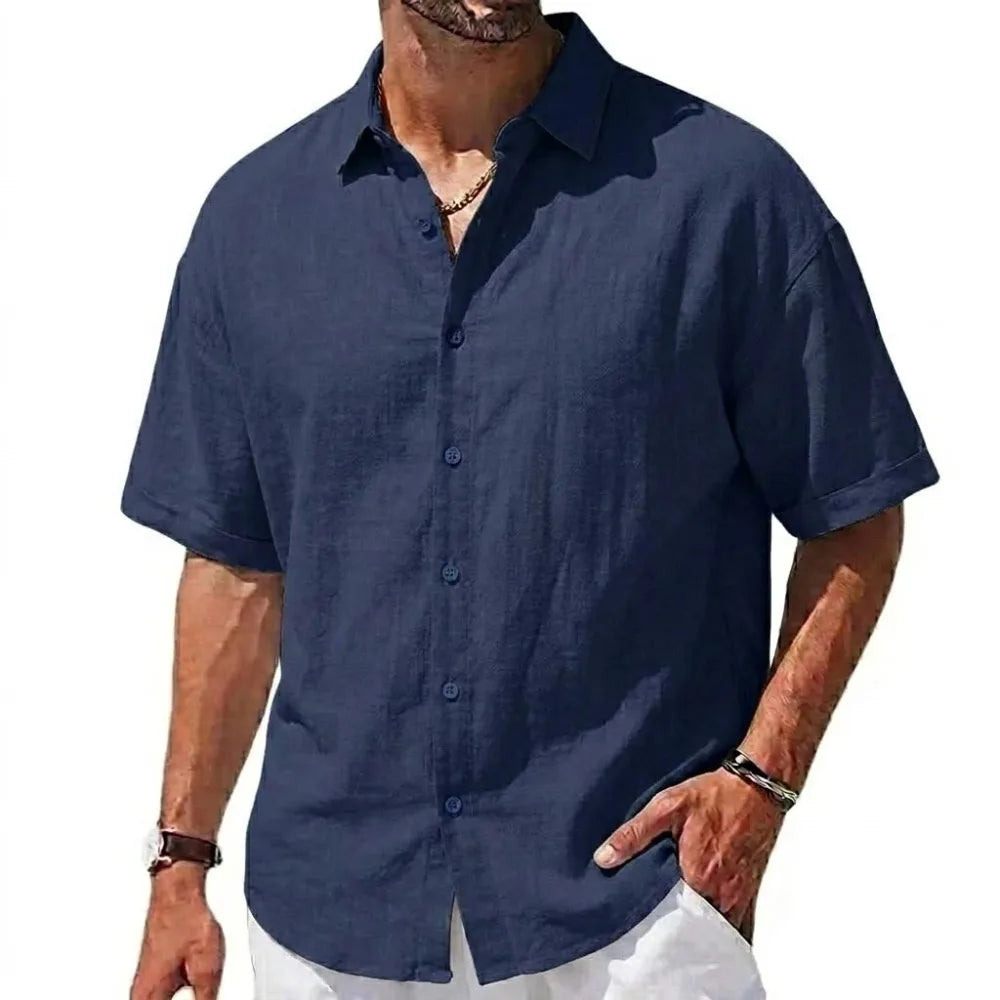 Summer Short Sleeve Shirts Men's Casual Linen T-shirts Men Cotton Lapel Shirts Male Beach Hawaiian Shirt Man Summer Gym Tshirts