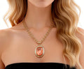 Peach Stone Layered Gold Chain Necklace (Modern Minimalist) Statement Jewelry Perfect For Brunch Date Stylish Outfits That Blend