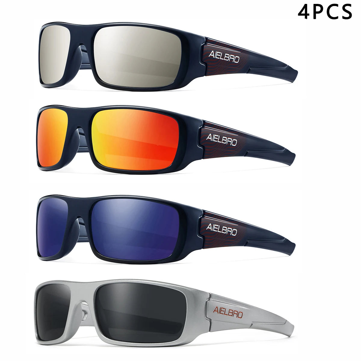 4PCS Sun Glasses – Unisex Square Frames with UV400 Lens, Perfect for Driving, Golf, Fishing All-Weather Outdoor Activities